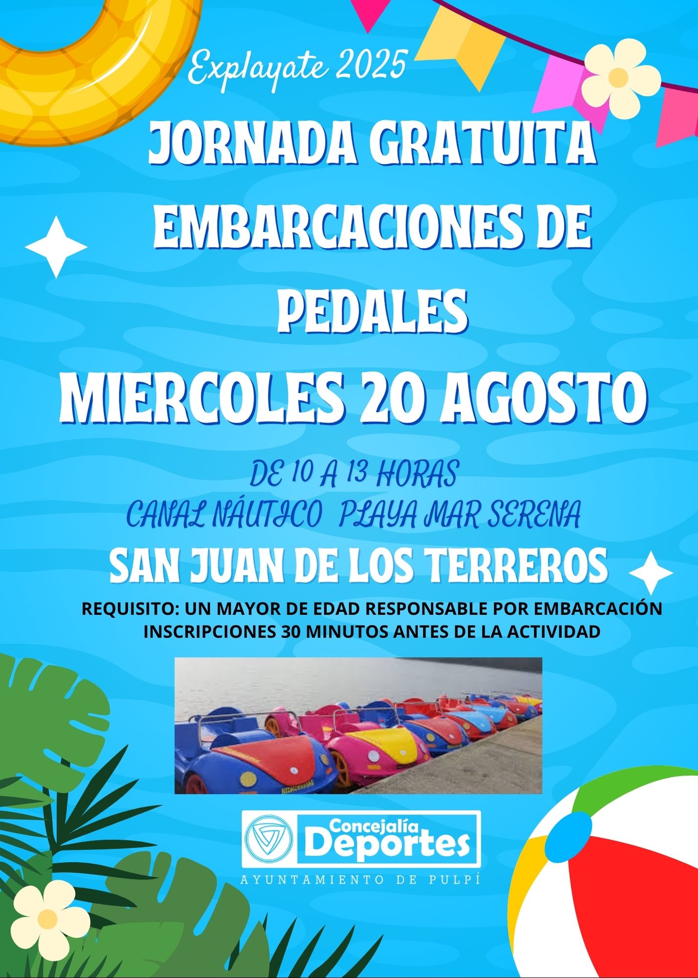 JORNADA GRATUITA DE EMBARCACIONES DE PEDALES MERCOLES 20 AGOSTO 2025
